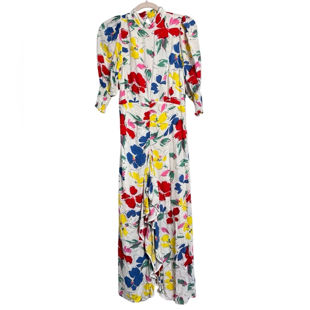 Rixo‎ x Target Women’s White Floral Mock Neck Ruffle Midi Dress Size 2 - Picture 4 of 11